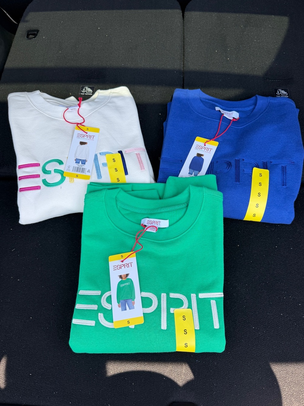 ESPRIT S Small Crewneck Sweatshirt Lot 3 White Green Blue Retro Logo NWT Costco